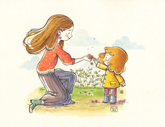 Aquarelle "Mère et fille"